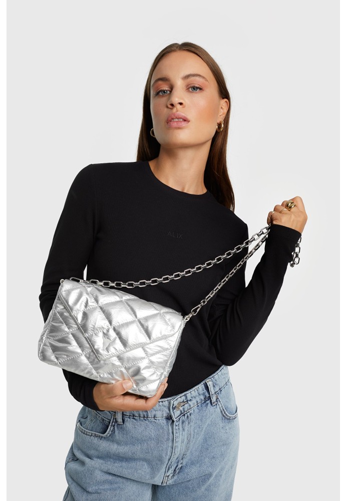 ALIX THE LABEL METALLIC CROSSOVER BAG QUILTED