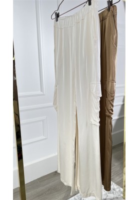 SATIN CARGO WIDE LEG ECRU