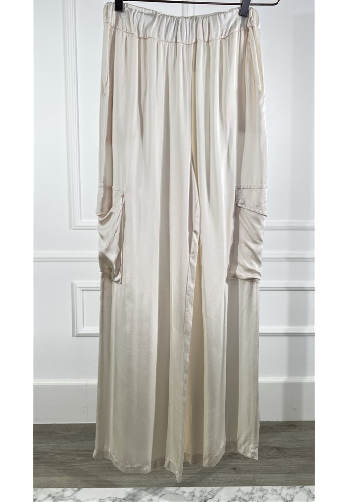 SATIN CARGO WIDE LEG ECRU