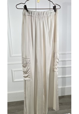 SATIN CARGO WIDE LEG ECRU