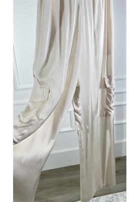 SATIN CARGO WIDE LEG ECRU