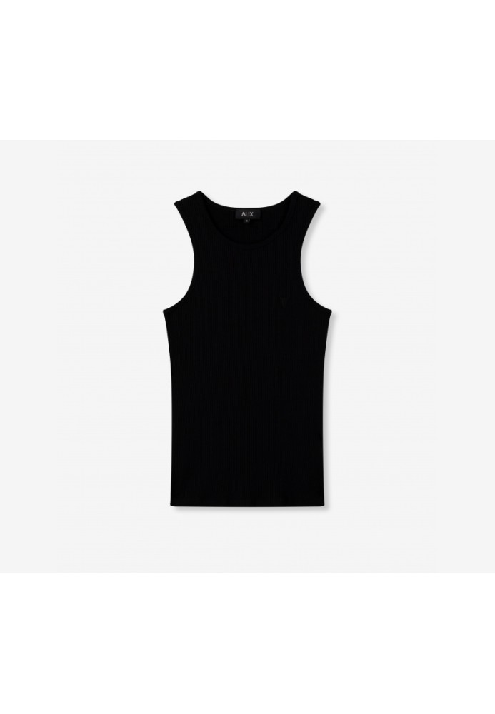 ALIX THE LABEL KNITTED RIB TANK TOP BLACK