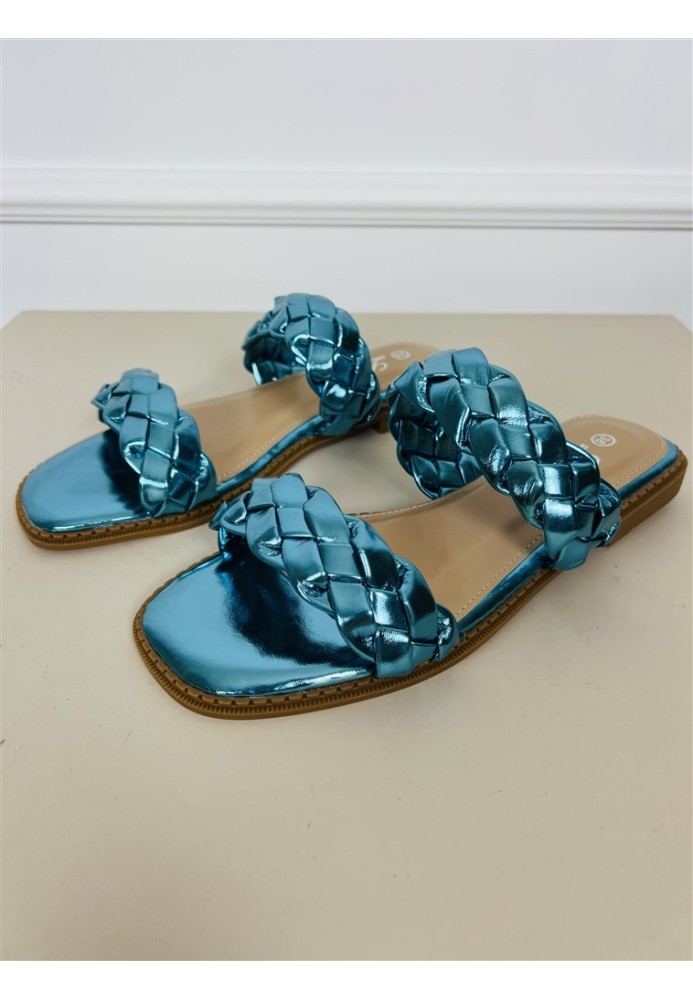 METALLIC GEWEVEN SLIPPER BLUE