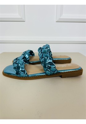 METALLIC GEWEVEN SLIPPER BLUE