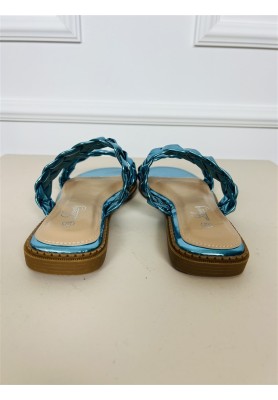 METALLIC GEWEVEN SLIPPER BLUE