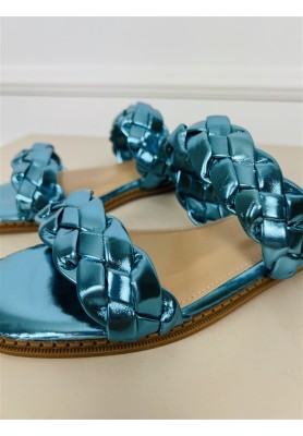 METALLIC GEWEVEN SLIPPER BLUE