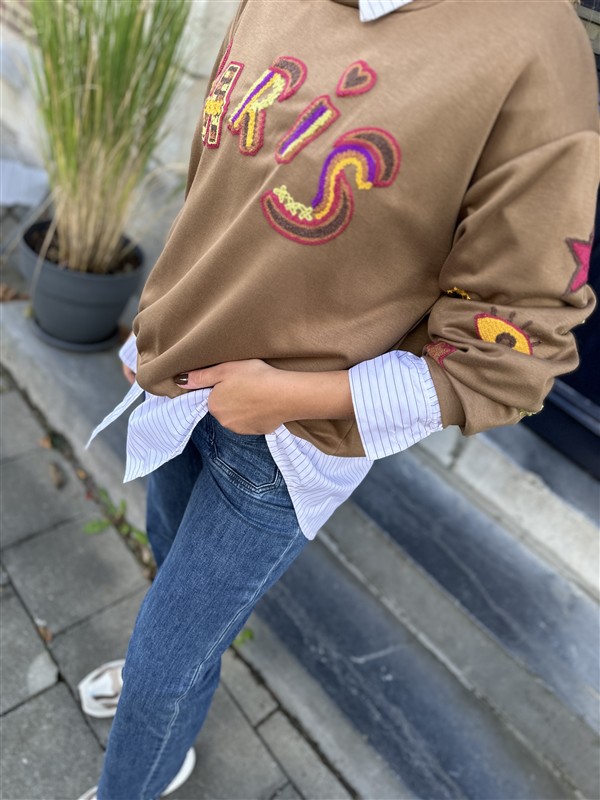 Sweater Paris Color Broderie Bruin