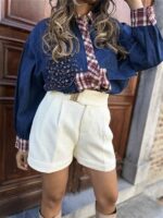 Jeanshemd Long Carreaux + Strass Stones