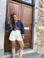 Jeanshemd Long Carreaux + Strass Stones