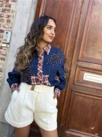 Jeanshemd Long Carreaux + Strass Stones