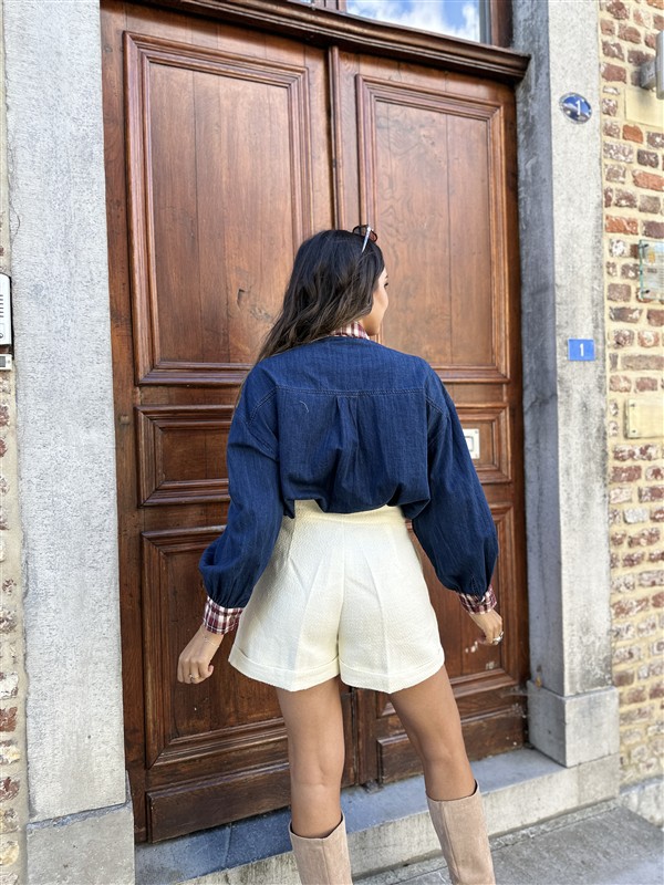 Jeanshemd Long Carreaux + Strass Stones