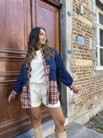 Jeanshemd Long Carreaux + Strass Stones