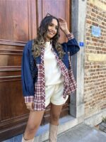 Jeanshemd Long Carreaux + Strass Stones