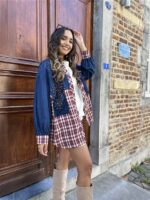 Jeanshemd Long Carreaux + Strass Stones