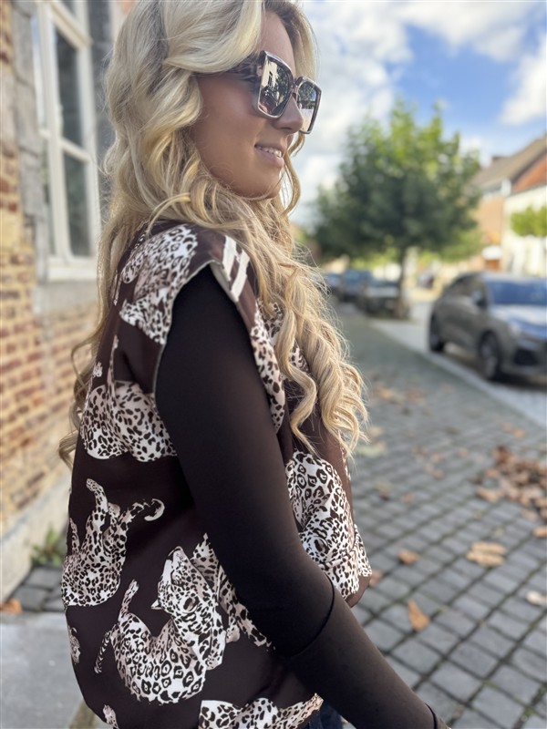 Leopard Bomber Gilet Bruin