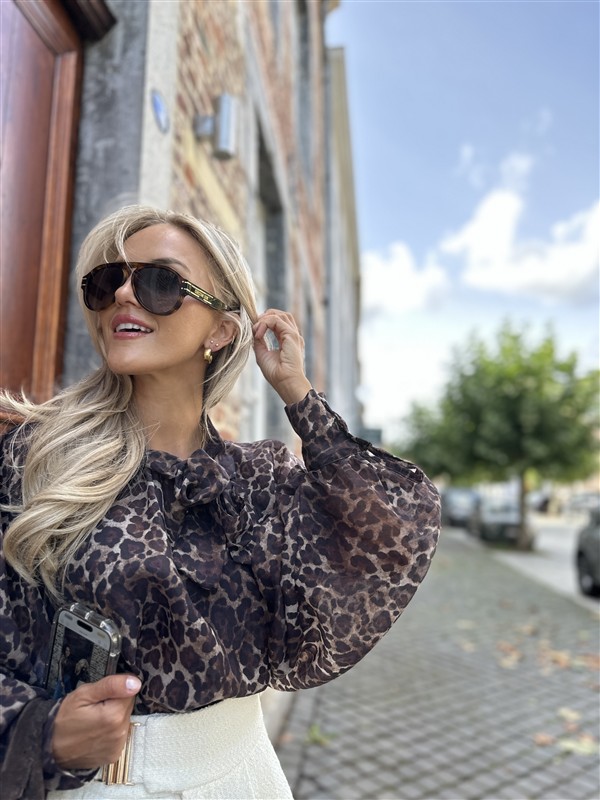 Bow Blouse Leopard Burgundy