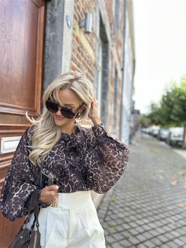 Bow Blouse Leopard Burgundy