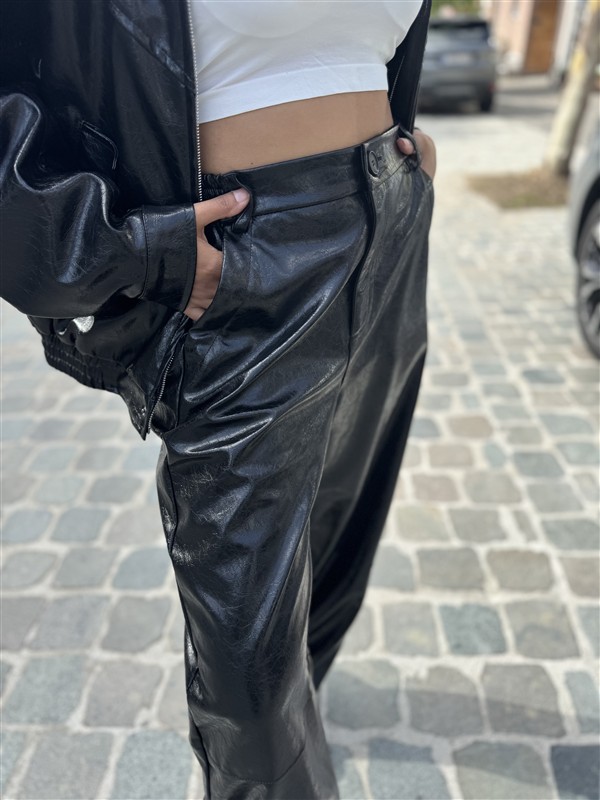 Leatherloook Broek Balloon Ld3347 Zwart