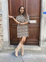 Knitdress Leopard High Neck 3/4mouw