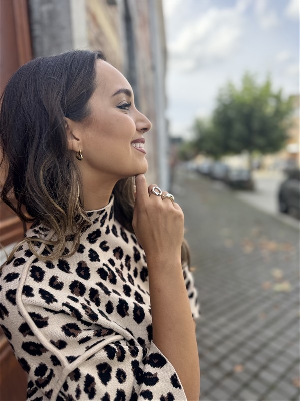 Knitdress Leopard High Neck 3/4mouw