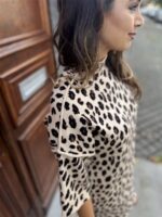 Knitdress Leopard High Neck 3/4mouw