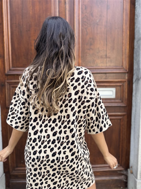 Knitdress Leopard High Neck 3/4mouw