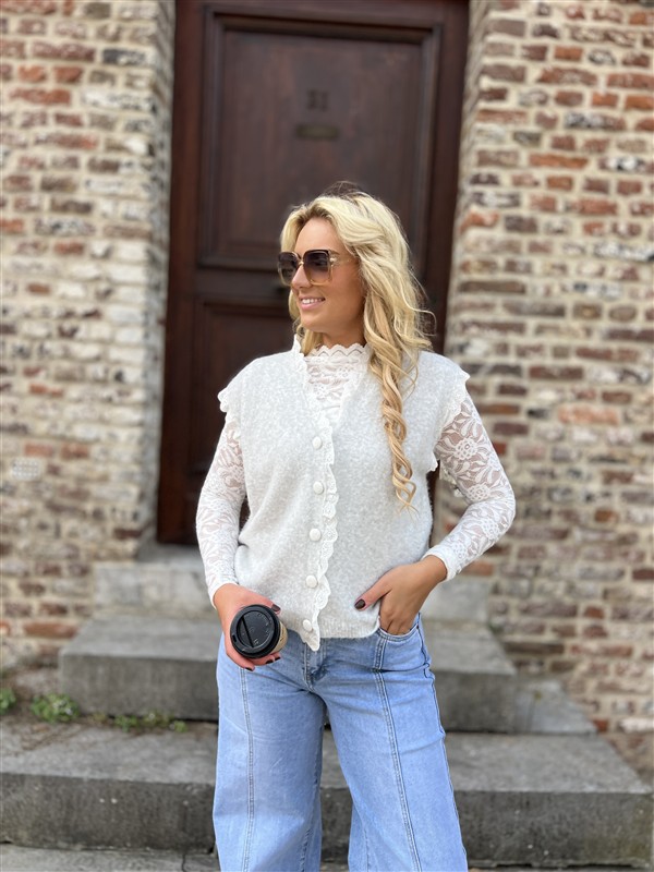 Knit Gilet Yp1700 Lace Boord + Knoopjes