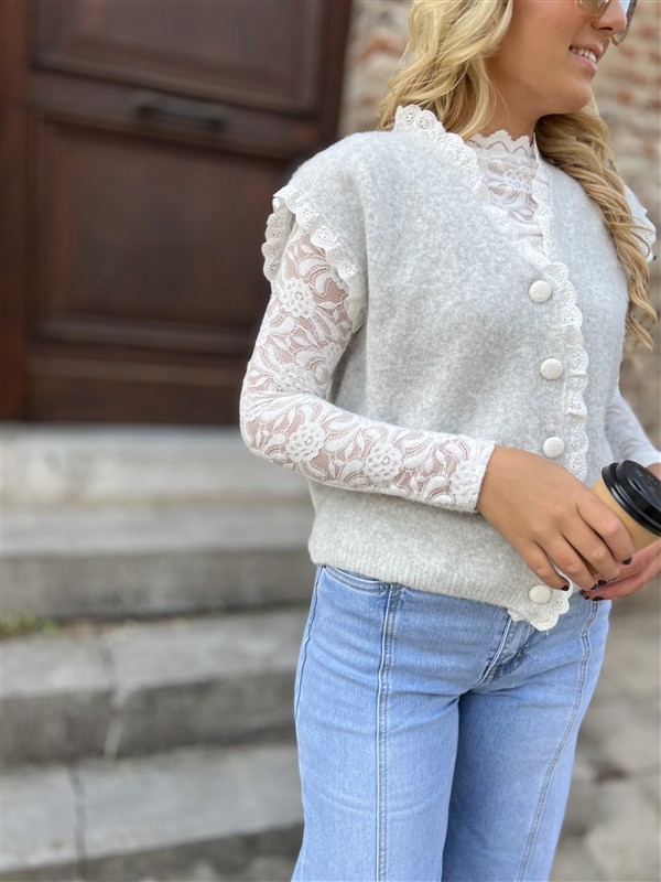 Knit Gilet Yp1700 Lace Boord + Knoopjes