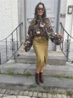 Bow Blouse Leaf Print Green