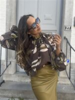 Bow Blouse Leaf Print Green