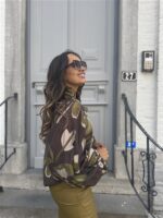 Bow Blouse Leaf Print Green