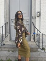 Bow Blouse Leaf Print Green