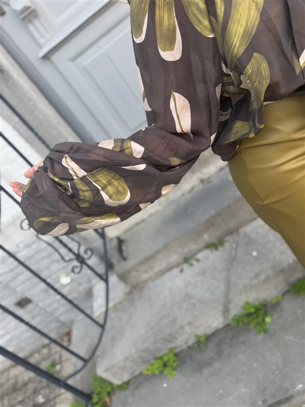 Bow Blouse Leaf Print Green