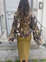Bow Blouse Leaf Print Green