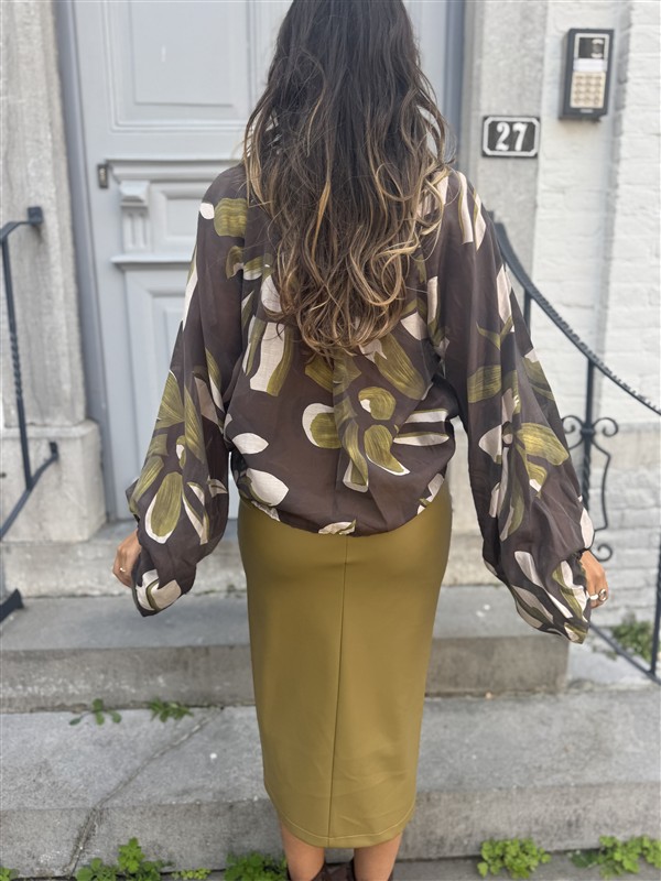 Bow Blouse Leaf Print Green