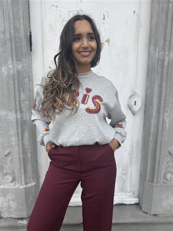 Sweater Paris Color Broderie Grijs