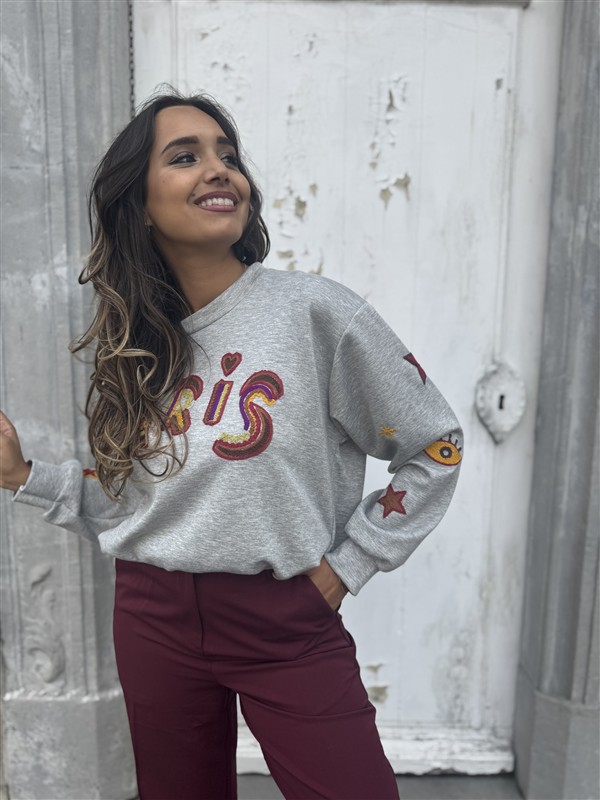 Sweater Paris Color Broderie Grijs