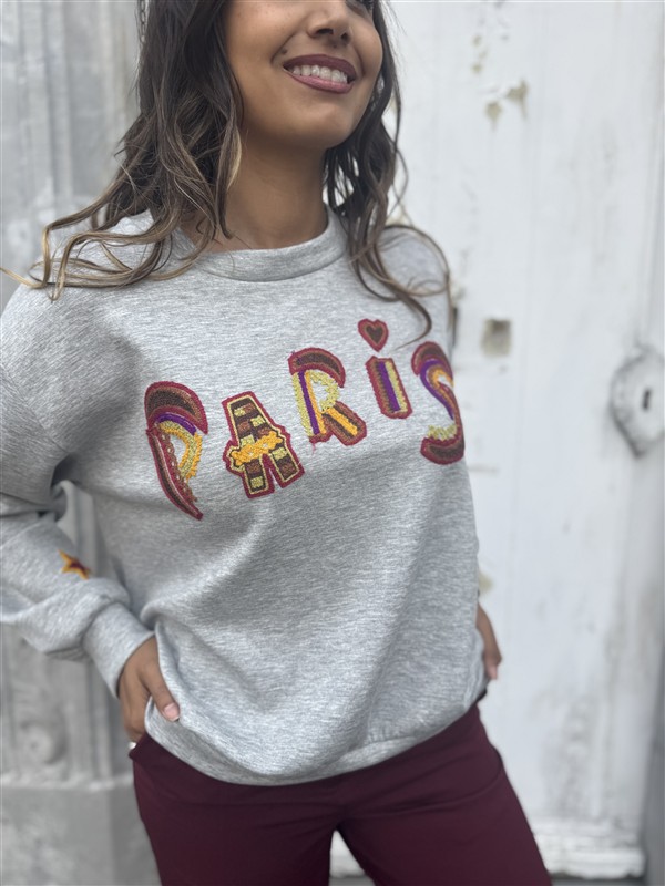 Sweater Paris Color Broderie Grijs