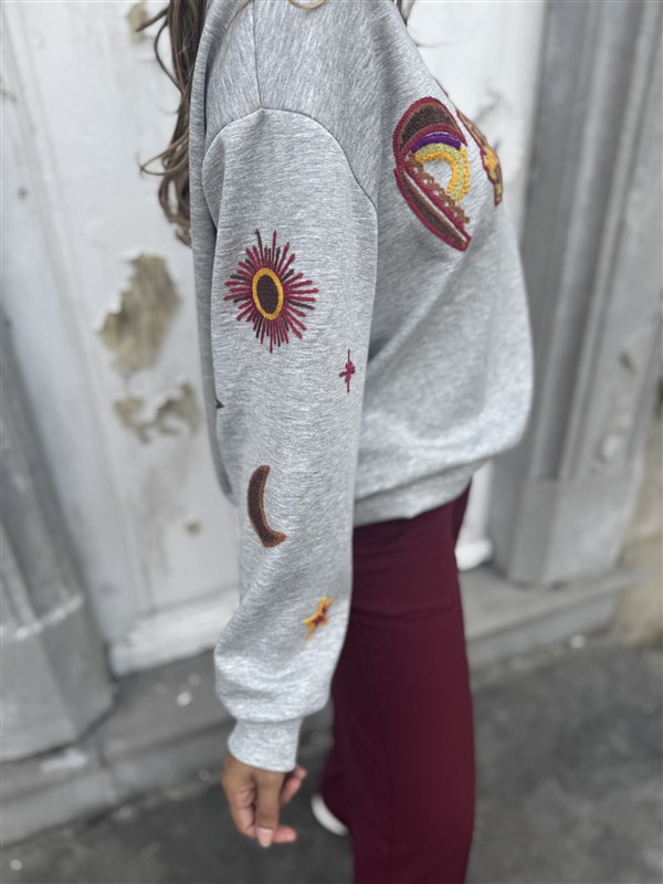 Sweater Paris Color Broderie Grijs