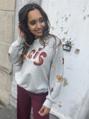 Sweater Paris Color Broderie Grijs