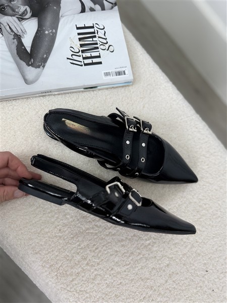 Slingback Ballerina Bandjes Gesp Zwart