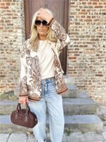 D-Print Leopard Blazer Bruin