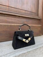 Inspired H-Bag Echt Suede Flap Zwart