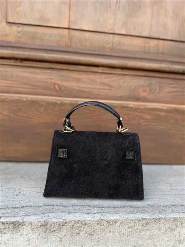 Inspired H-Bag Echt Suede Flap Zwart