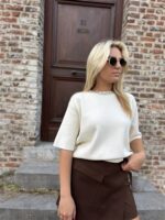 Knit 3/4 Mouw Strass Hals Ecru