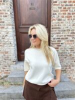 Knit 3/4 Mouw Strass Hals Ecru