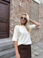 Knit 3/4 Mouw Strass Hals Ecru