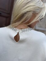 Knit 3/4 Mouw Strass Hals Ecru