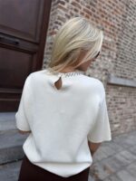 Knit 3/4 Mouw Strass Hals Ecru