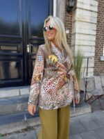 Bow Blazer Jungle Print Chocolat